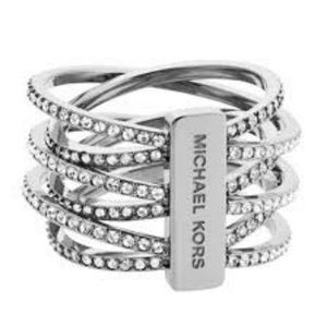 Michael Kors Silver-Tone Pave Twist Stack Ring